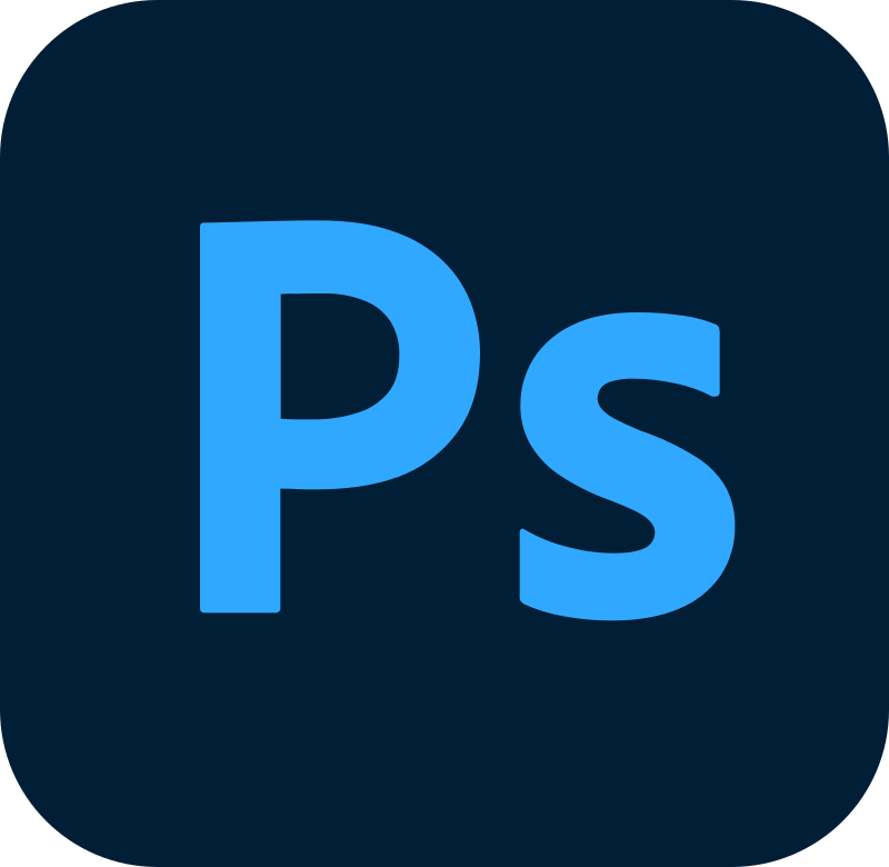 a blue and black logo of photo shop